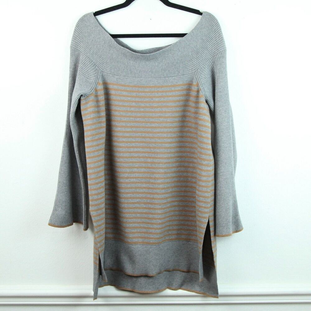 By Anthropologie‎ XL Elise Ribbed Tunic Stretch Knit Sweater Off Shoulder Gray